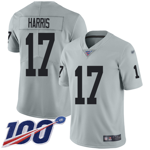 Men Oakland Raiders Limited Silver Dwayne Harris Jersey NFL Football #17 100th Season Inverted Legend Jersey->oakland raiders->NFL Jersey